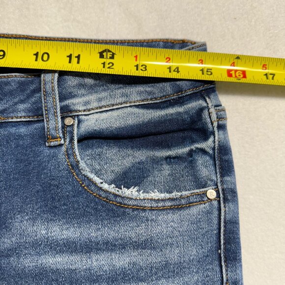 Risen Jeans Womens Distressed Stretch Button-Fly Wide Leg Blue Denim Jeans 11/30 - Picture 7 of 10